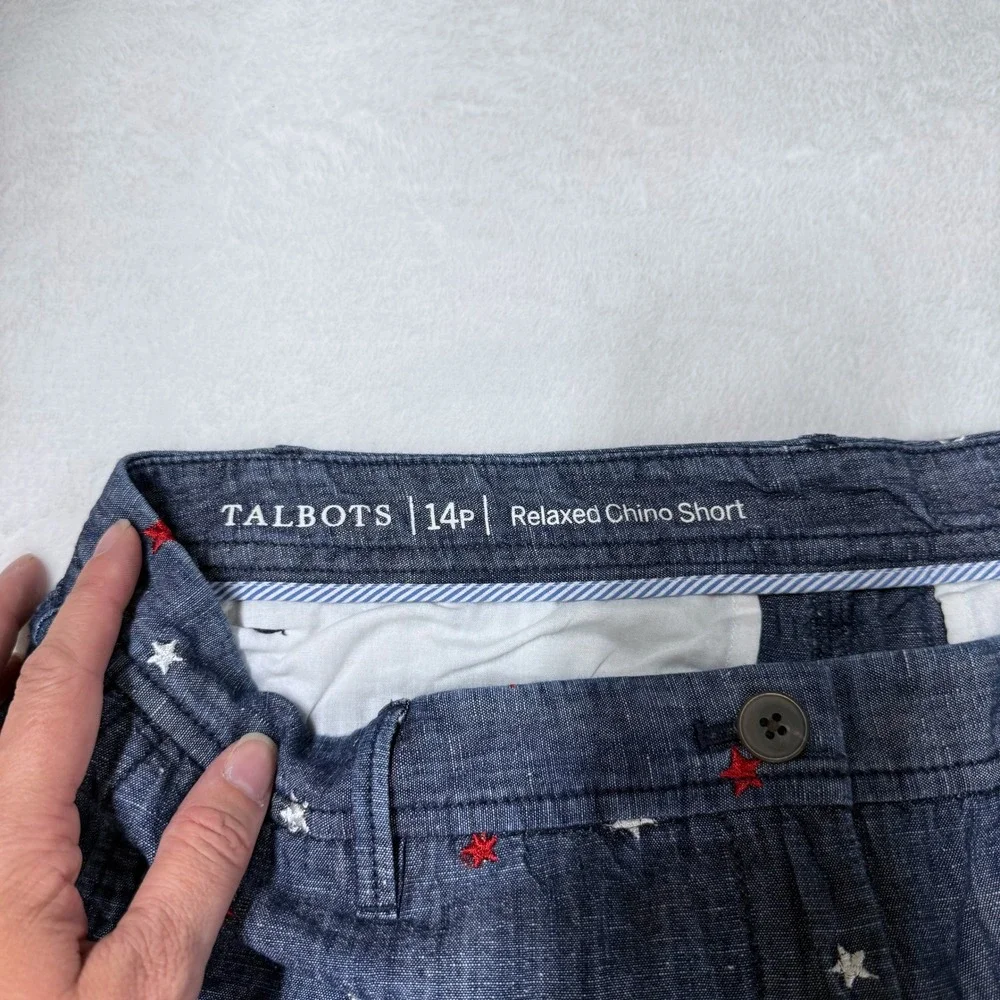 Talbots Relaxed Chino Short Star Print Blue Red White Women's Size 14P‎